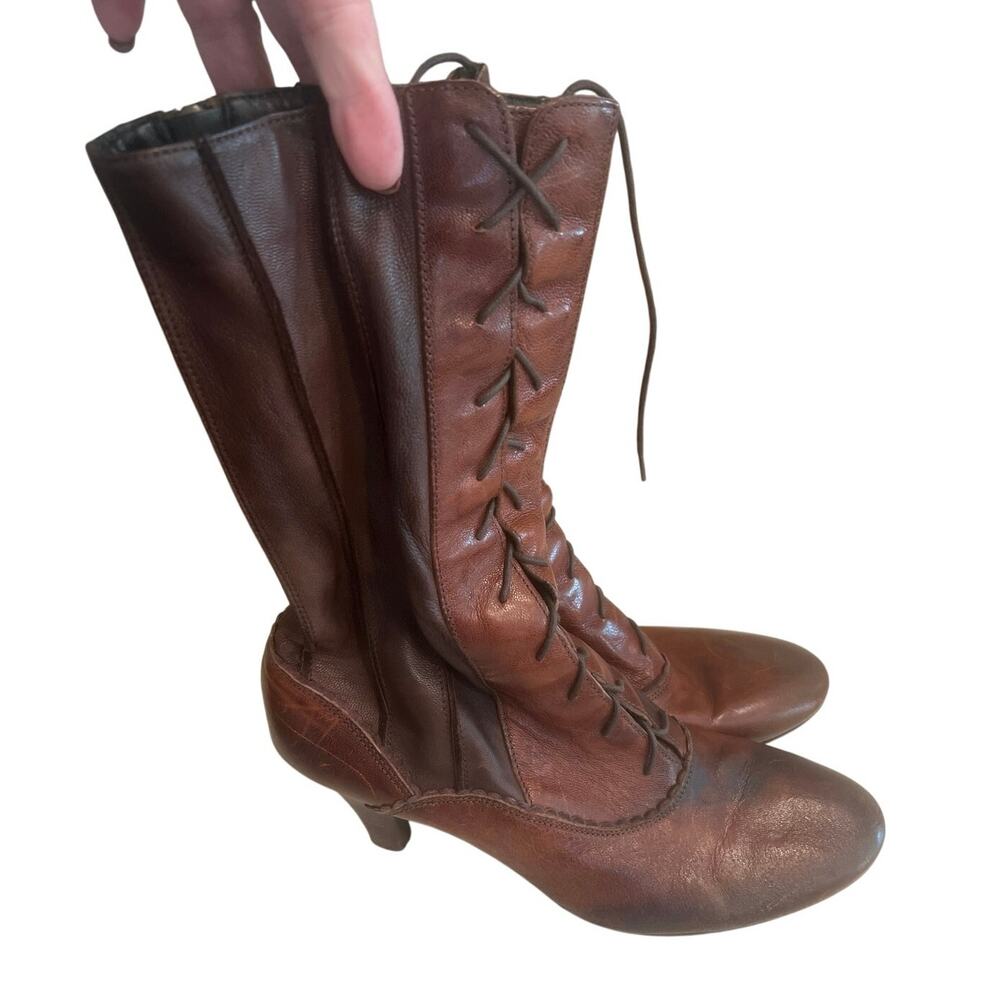 ESKO size 41 US 9.5-10 brown leather granny boots lace up & zip